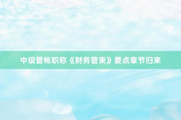 中级管帐职称《财务管束》要点章节归来
